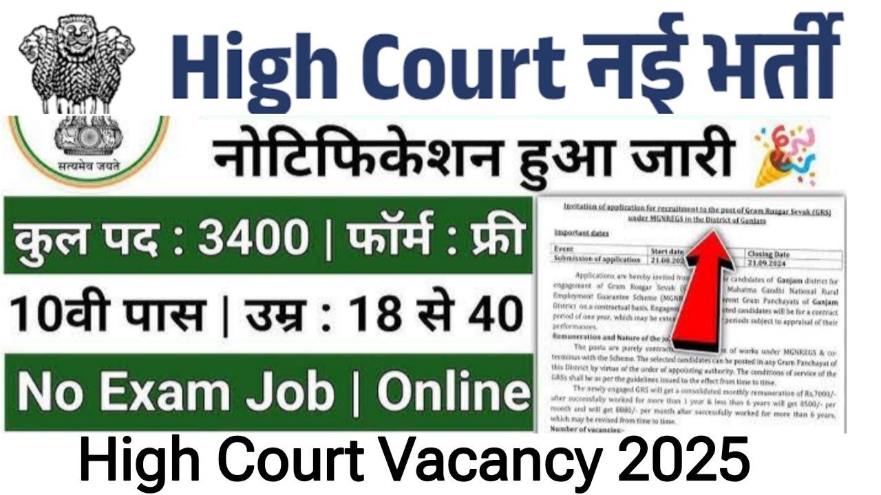 High Court Vacancy 2025 Apply online