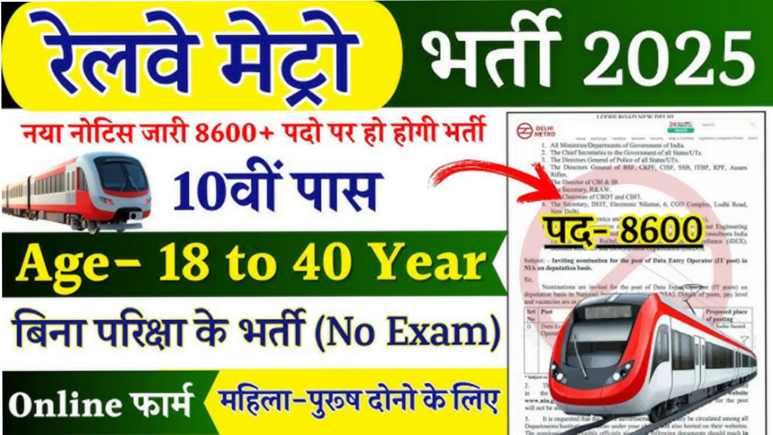 Metro Railway Vacancy 2025 Apply online
